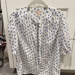 Rebecca Taylor White Blouse with Blue Floral Pattern